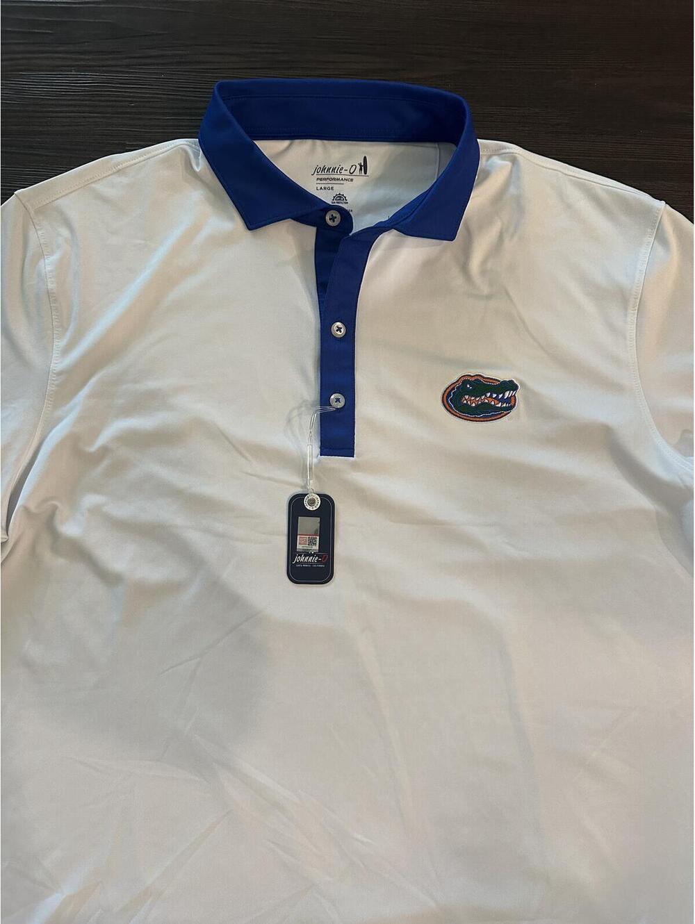 Johnnie - O Florida Gators white blue polo shirt large